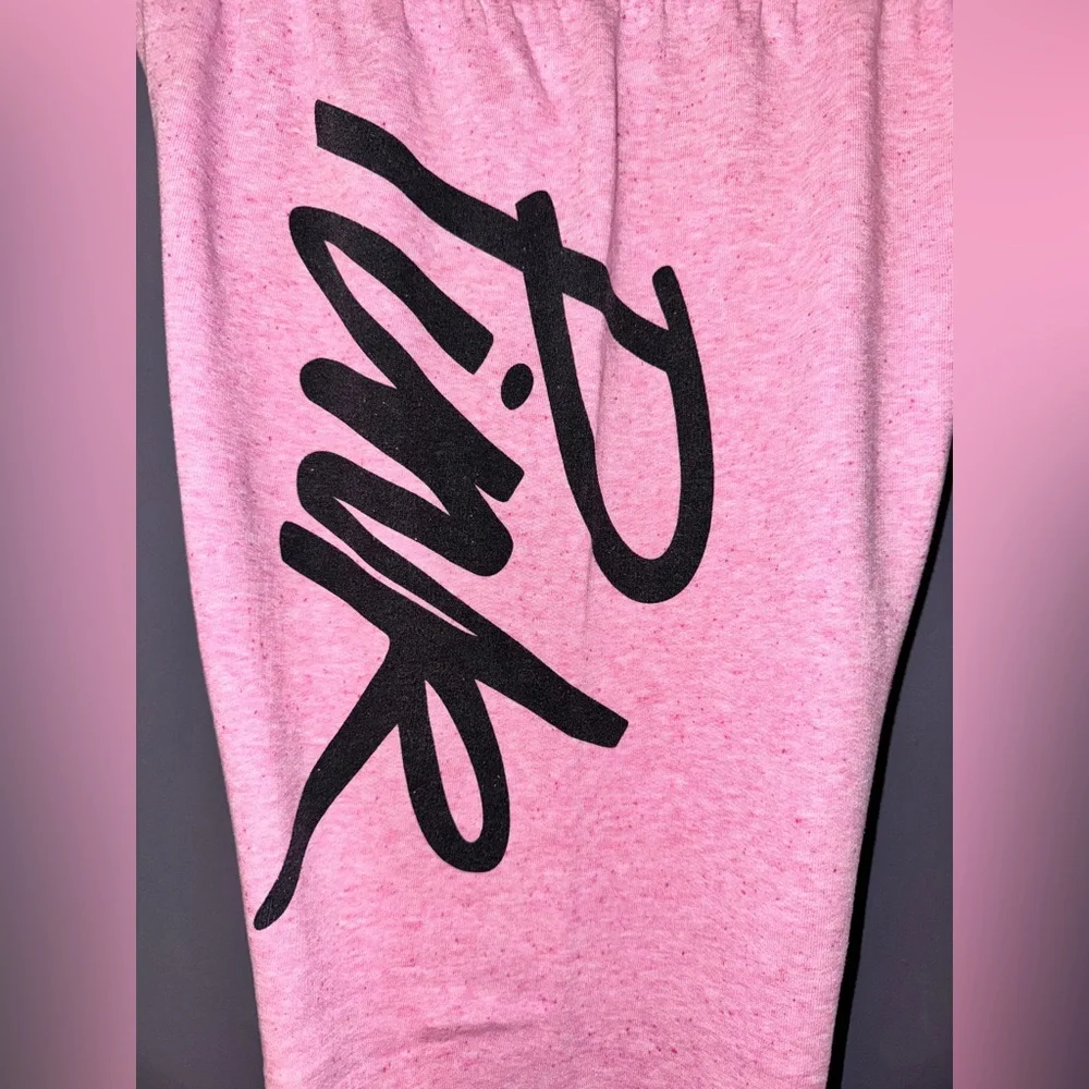 VS PINK VINTAGE 2013 Y2K SKINNY JOGGER SWEATPANTS SPECKLED PINK SCRIPT LOGO HTF - Picture 3 of 8